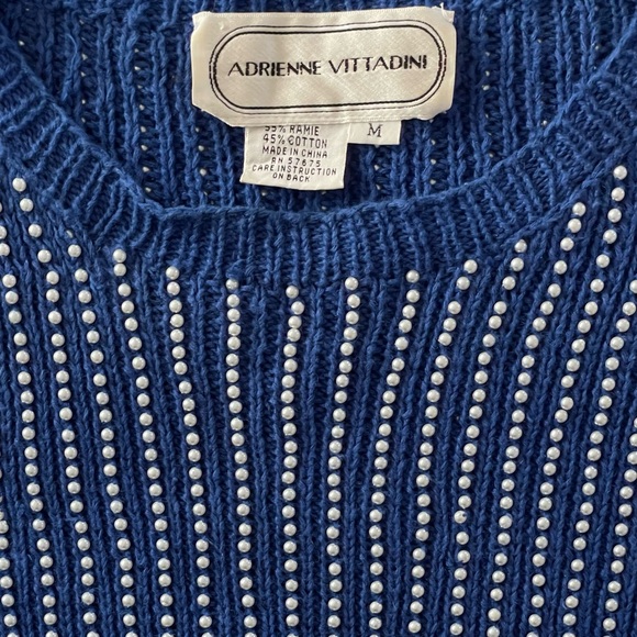 VTG Adrienne Vittadini Mini Sweater Dress Covered Embellished Pearls Sz Med - Picture 2 of 8